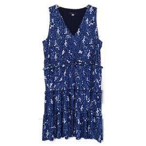 Tommy Hilfiger Dress Wn 14 Blue Ditsy Floral Babydoll Tiered Ruffles Cottage